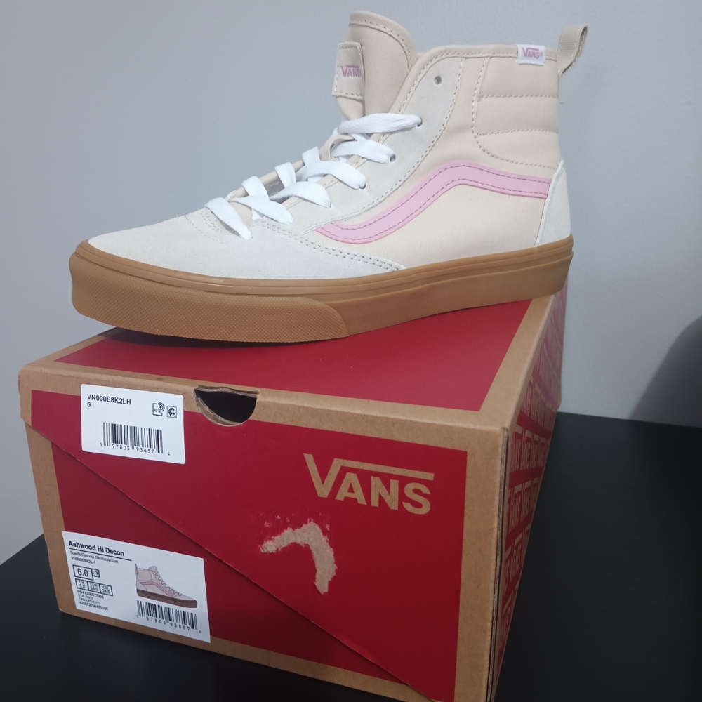 Vans High-Top Sneakers in Cream and Pink